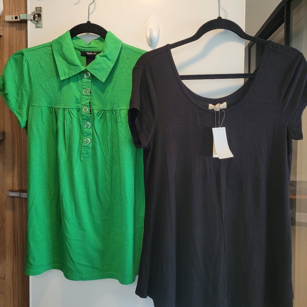 Two flowy tees: Scoop Neck and Top-button with collar (both flowy)